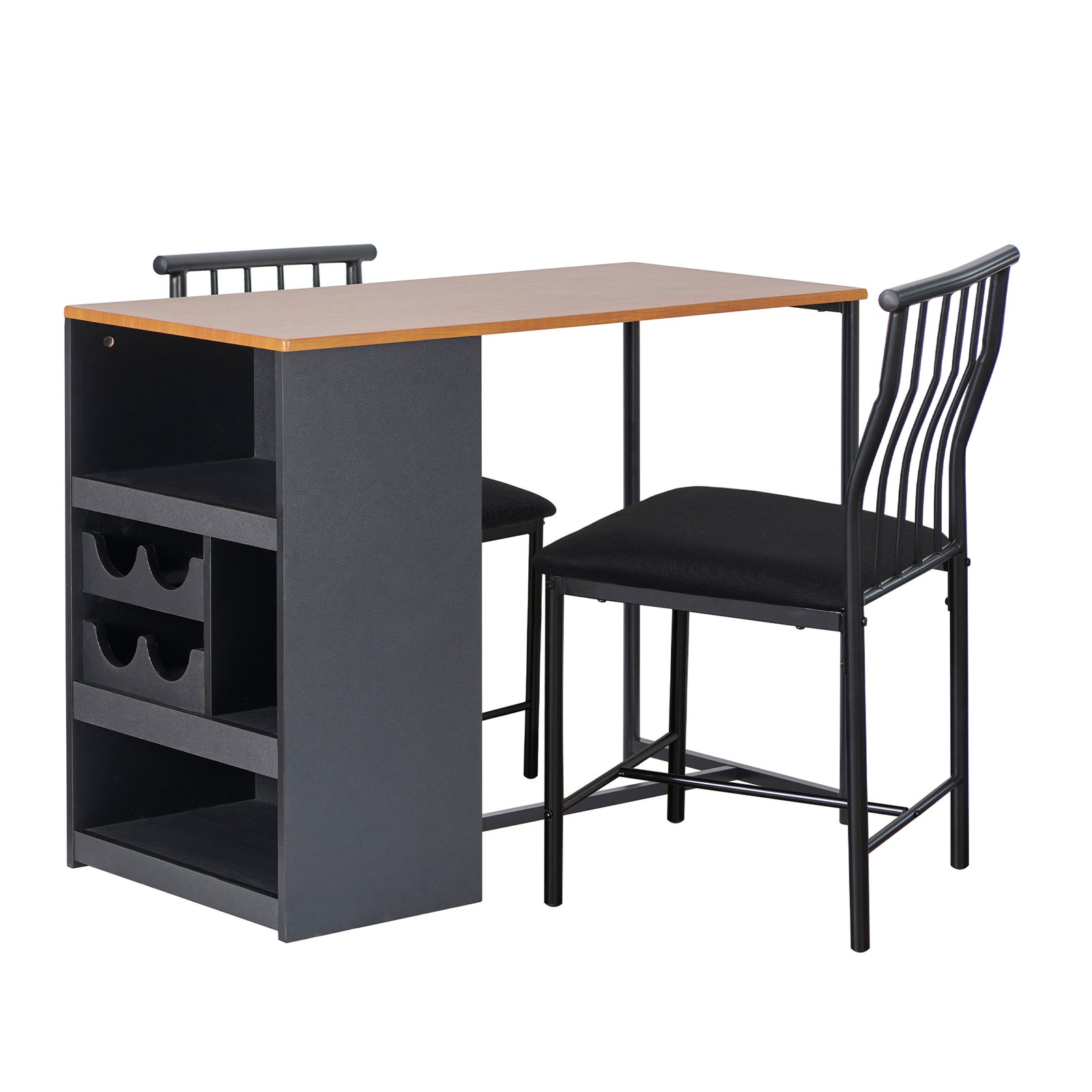 2 Seater Bistro Dining Set with Wine Rack Black Cushioned Seat