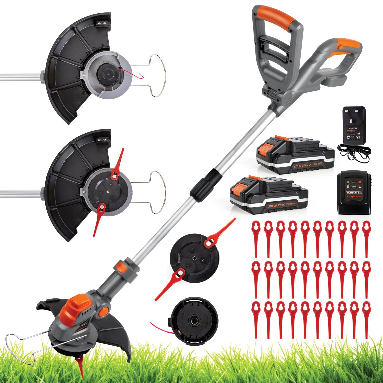 20v 2 In 1 Electric Cordless Grass Strimmer Garden Grass Cutter Trimmer Battery & Charged Included | 2 Batteries + 1 Charger | Grey