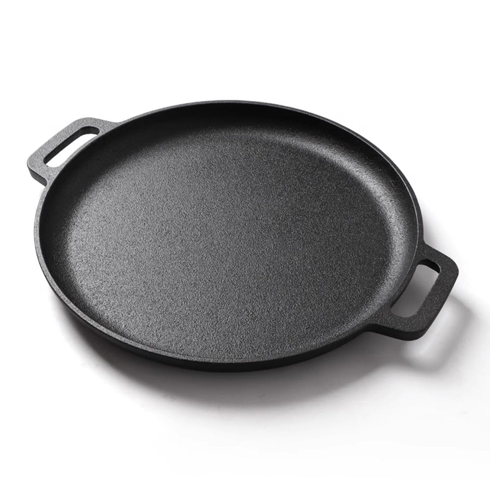 27.5/30/33/35cm Dia Pre-seasoned Round Dual-handle Cast Iron Grill Pan | Large