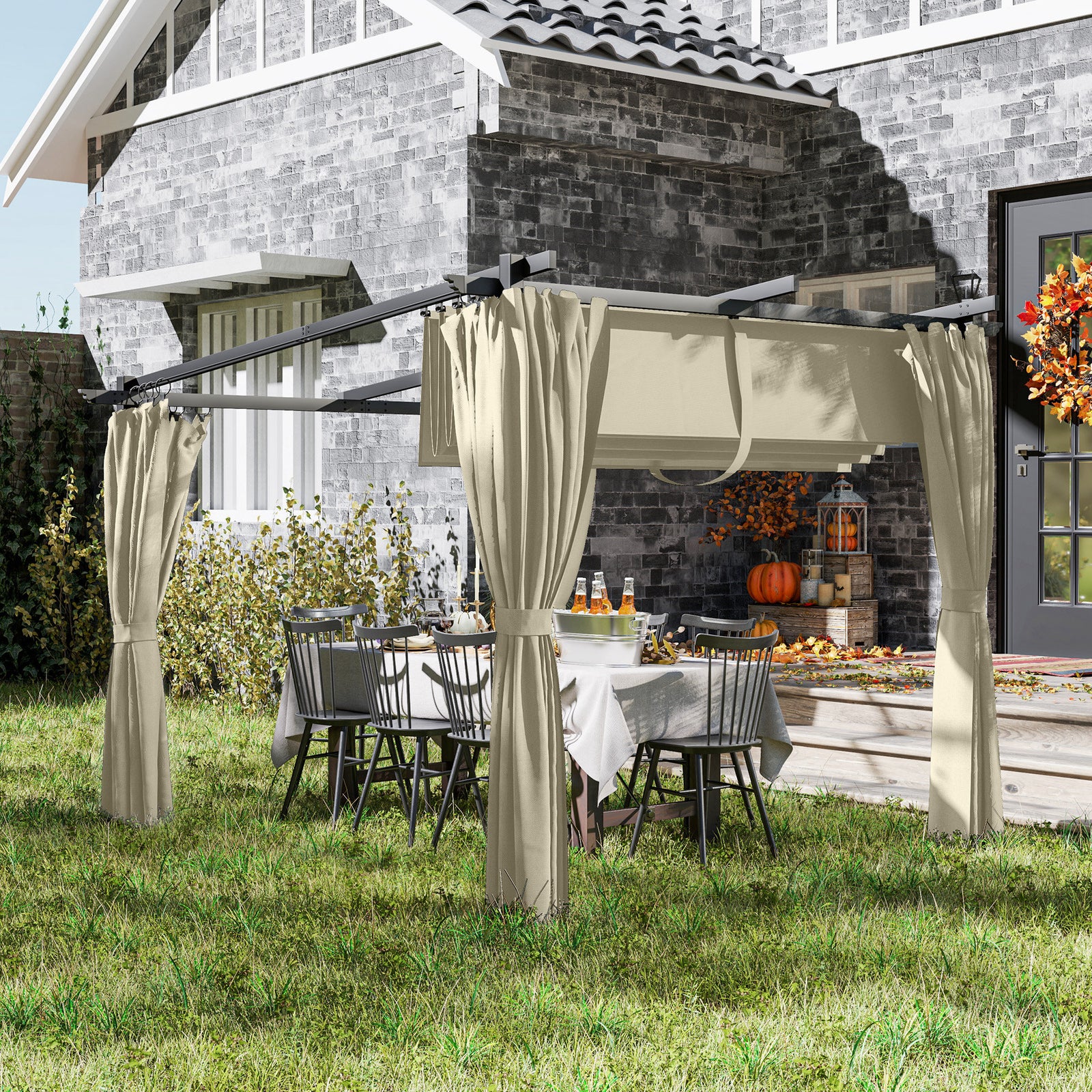 3 X 3(m) Metal Pergola W/ Retractable Roof And Sidewalls | Beige