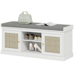Shoe Bench, Boho Shoe Storage Bench With Padded Cushion, White