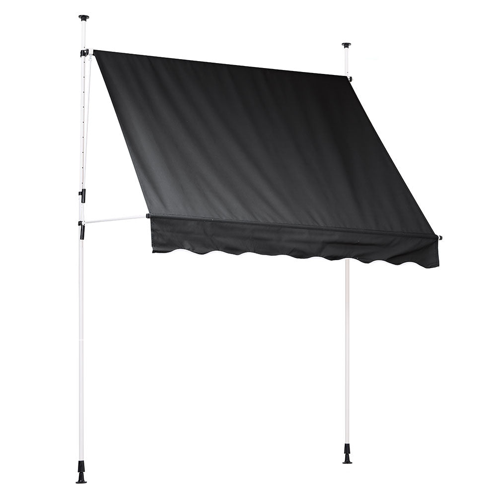 2-3m Black Outdoor Patio Retractable Awning - Sun & Rain Protection | Small | Black