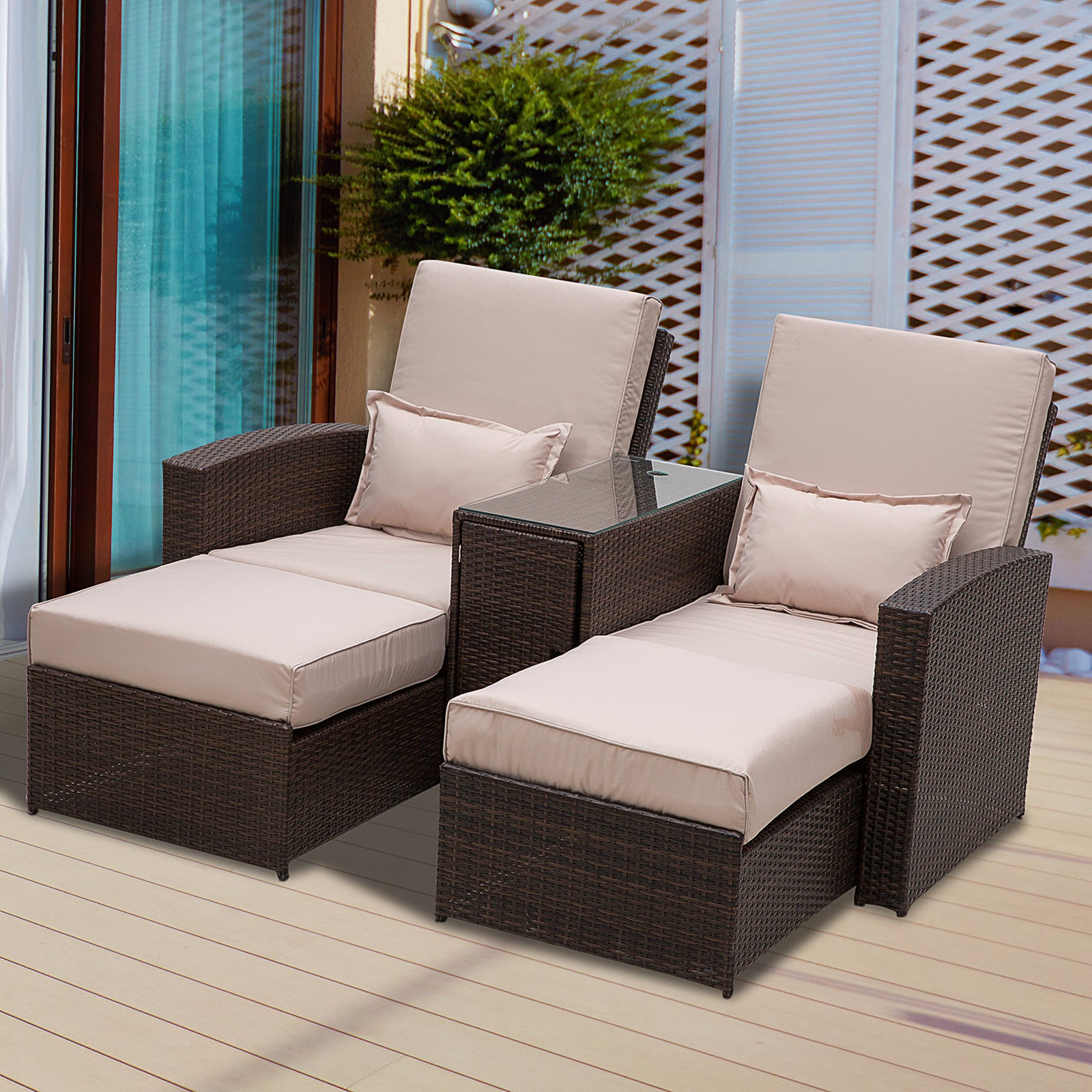 Rattan Sofa Lounger Set - Wicker Patio Furniture