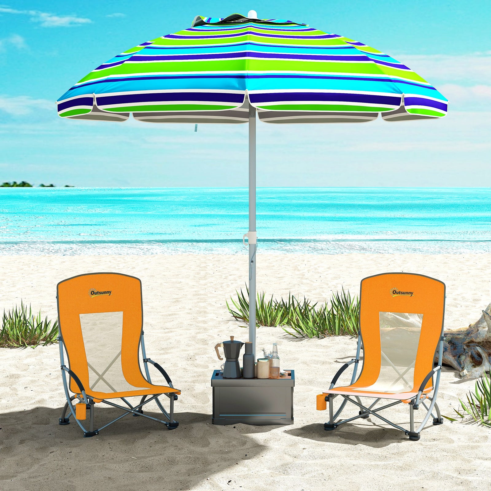 Set Of 2 Folding Beach Chair, Camping Chair With Carry Bag | Orange
