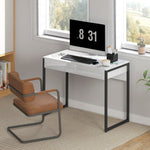 HOMCOM Modern Home Office Desk With High Gloss 2 Drawers Finish White Black