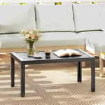 Outdoor Side Table Garden Table With Steel Frame And Slat Top Grey Wood