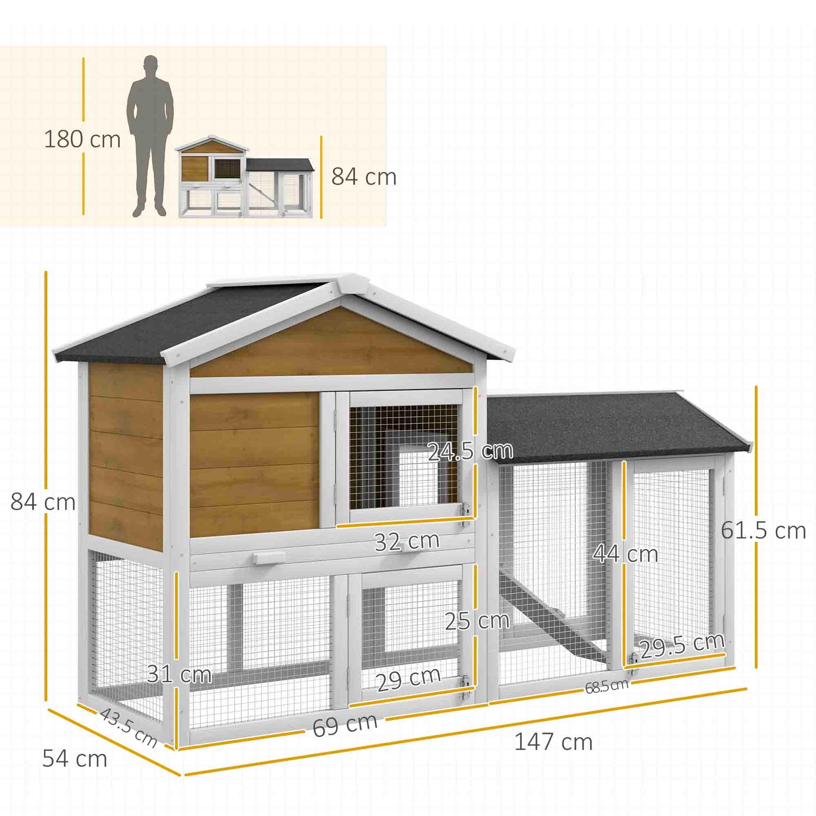 5ft Wooden Rabbit Guniea Pigs Hutch With Run 2 Tiers Outdoor Cage Pet House