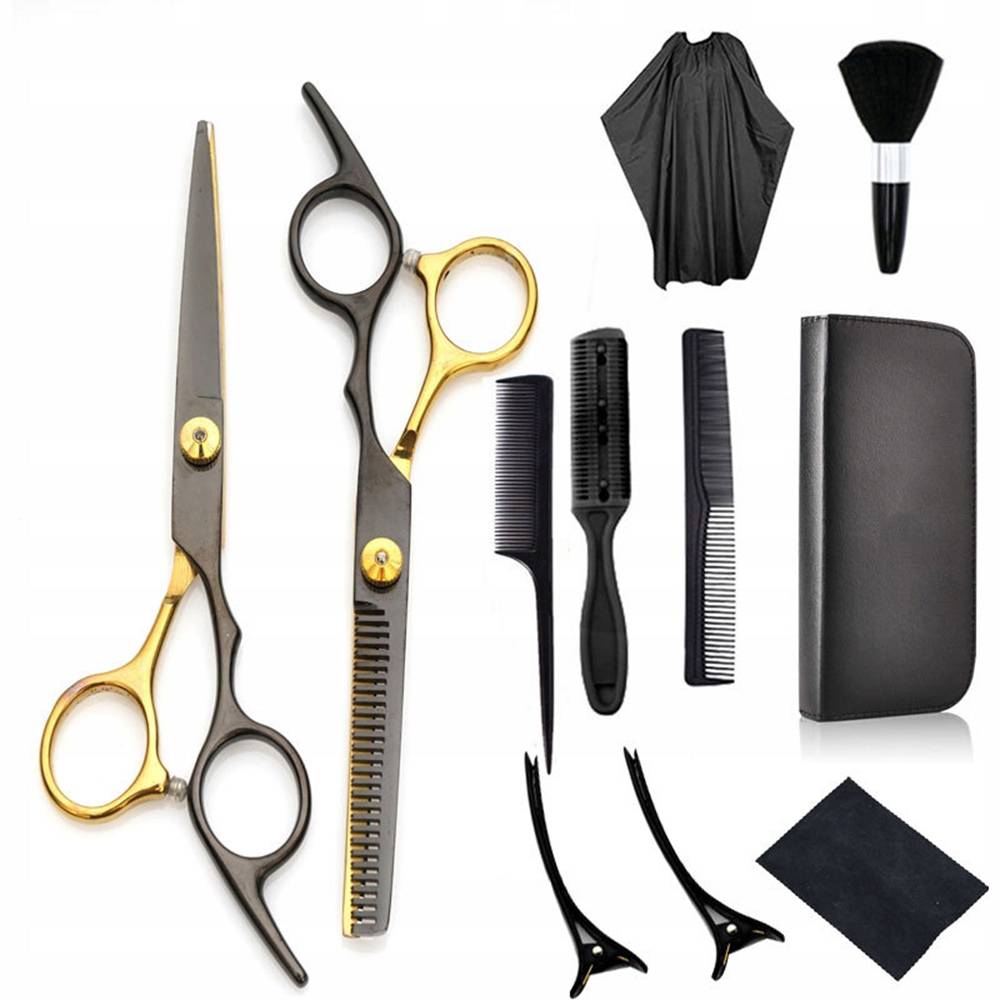 11-piece Hair Cutting Scissors Thinning Shears Set | Black & Gold