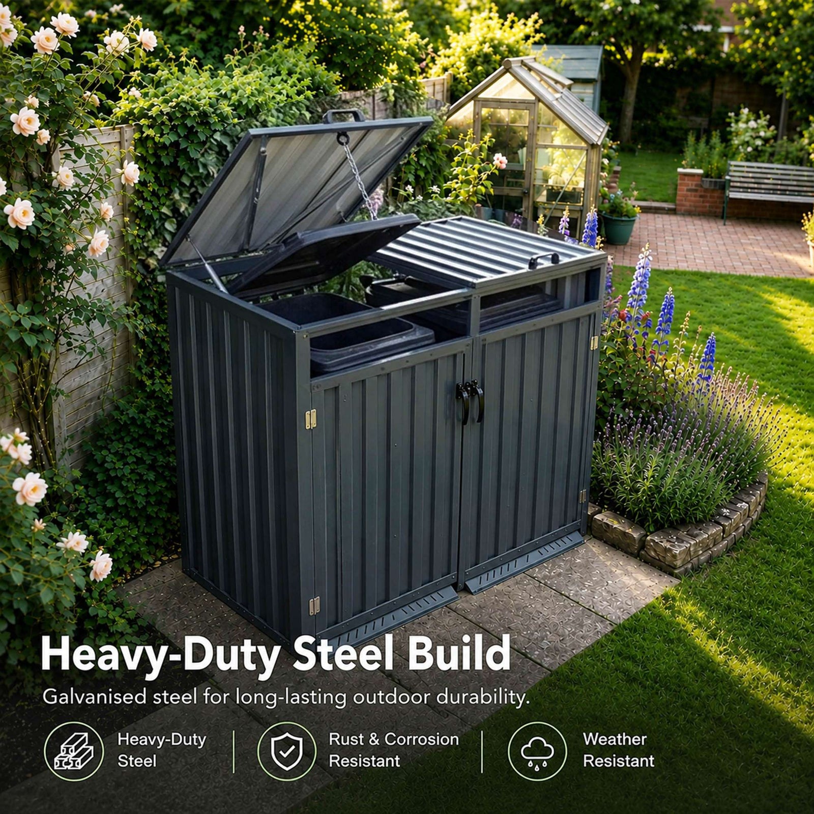 Nicoman Outdoor Metal Bin Storage Double Wheelie Bin Storage Shed