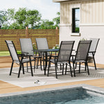 7 Pcs Garden Dining Set Metal Slatted Coffee Table With Foldable Chairs