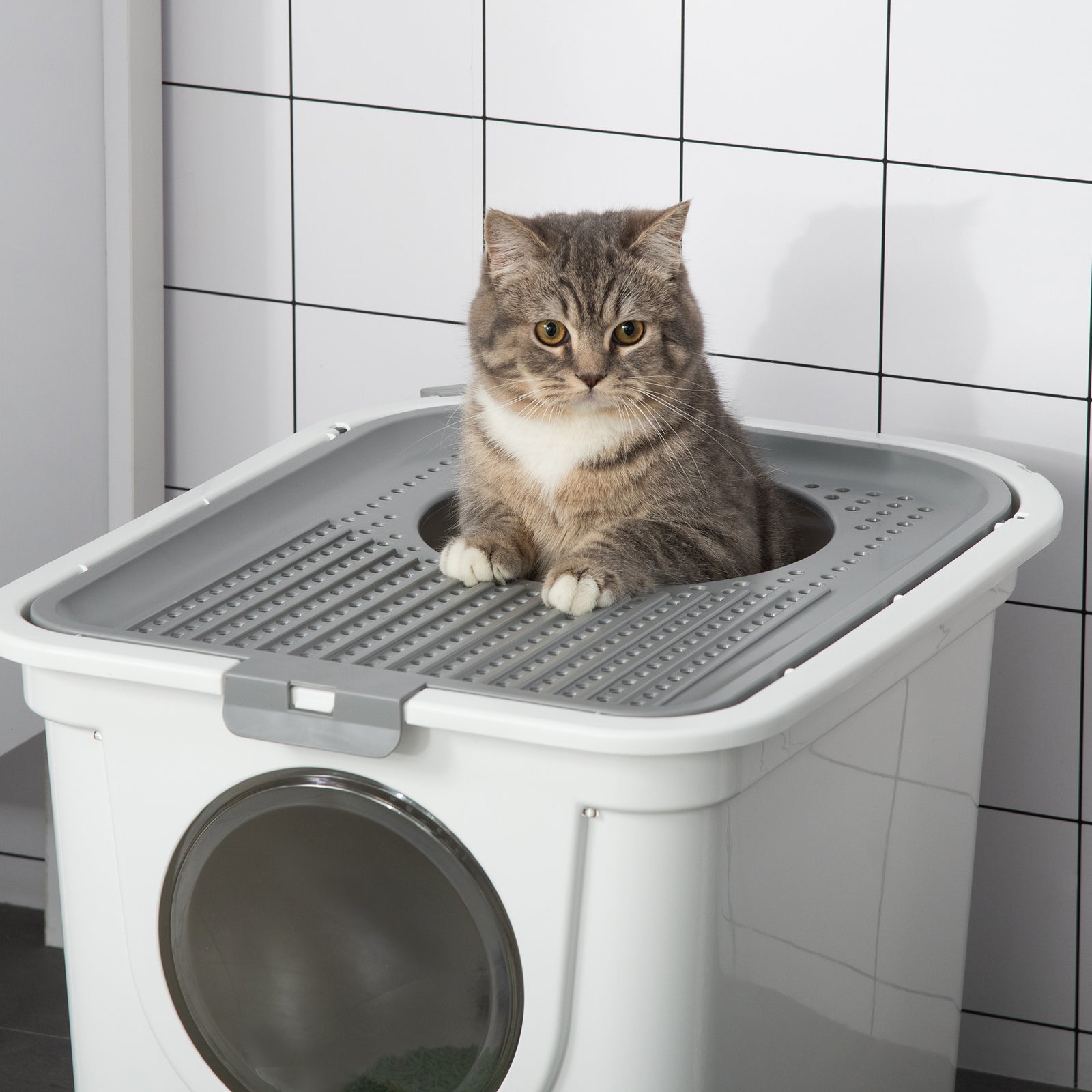 Cat Litter Tray With Front Entrance, Top Exit