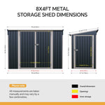 8x4 Ft Outdoor Metal Storage Shed with Pent Roof, 3 Lockable Doors & Adjustable Shelves, Weather-Resistant Garden Tool Storage House