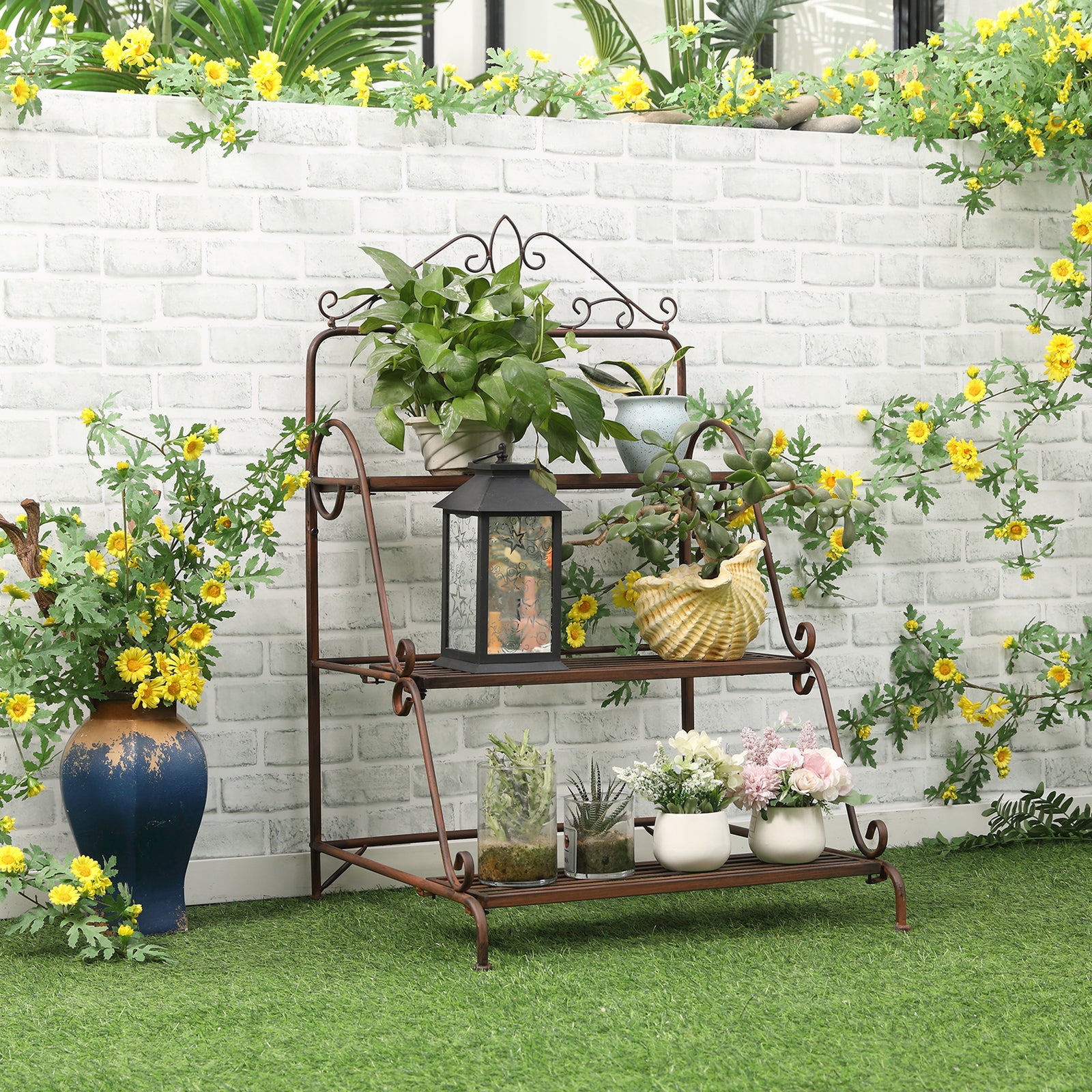 3 Tier Metal Plant Stand, Flower Pot Display Shelf Outdoor