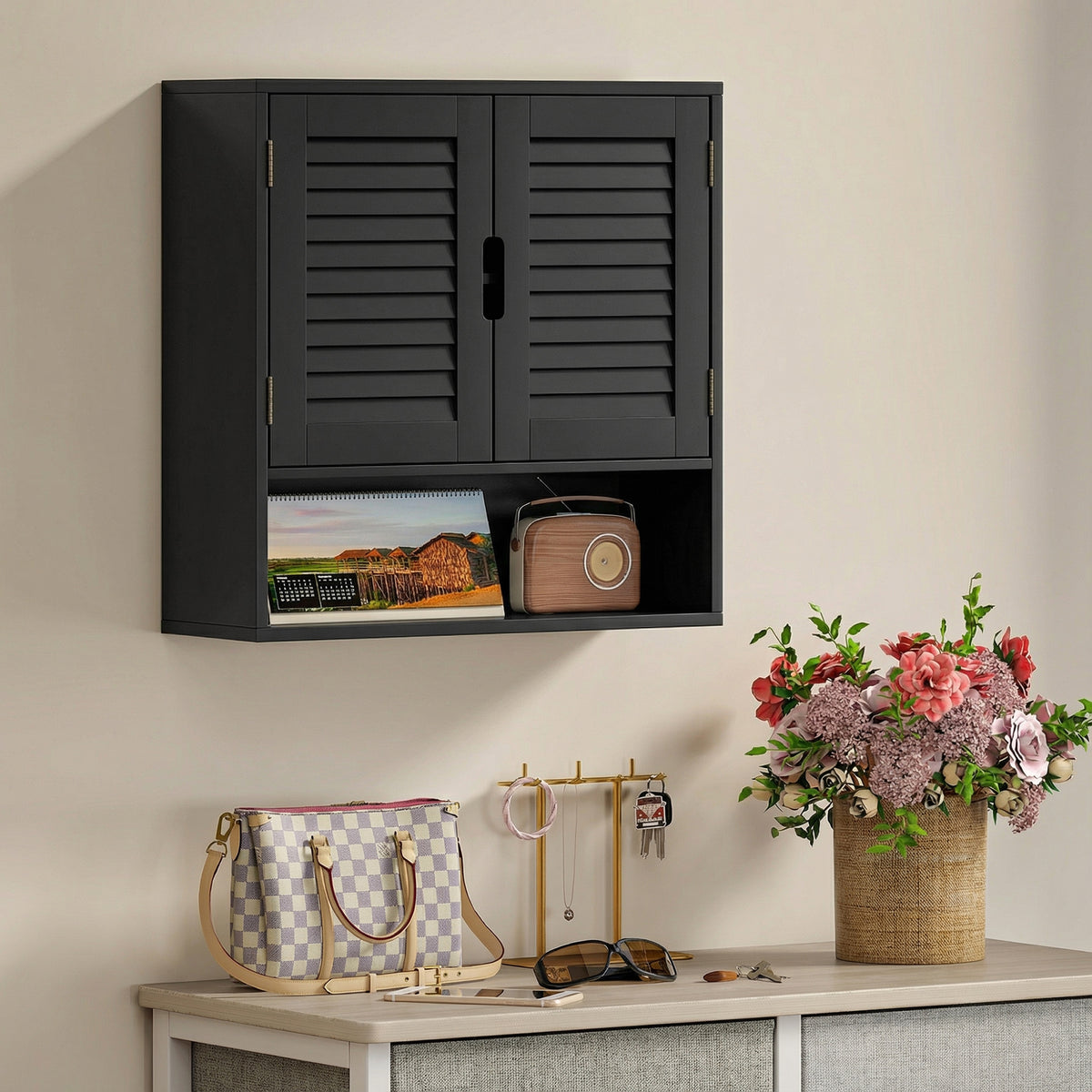 Bathroom Cabinet Wall Storage Shelves 60 X 20 X 60 Cm | Black