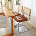 Set Of 2 Rattan And Pu Leather Dining Chairs With Wooden Frame And Metal Legs – Vintage-style | Brown