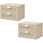 HOMCOM Modern Floating Nightstands Set Of 2,  2 Drawers Bedside Tables, Oak
