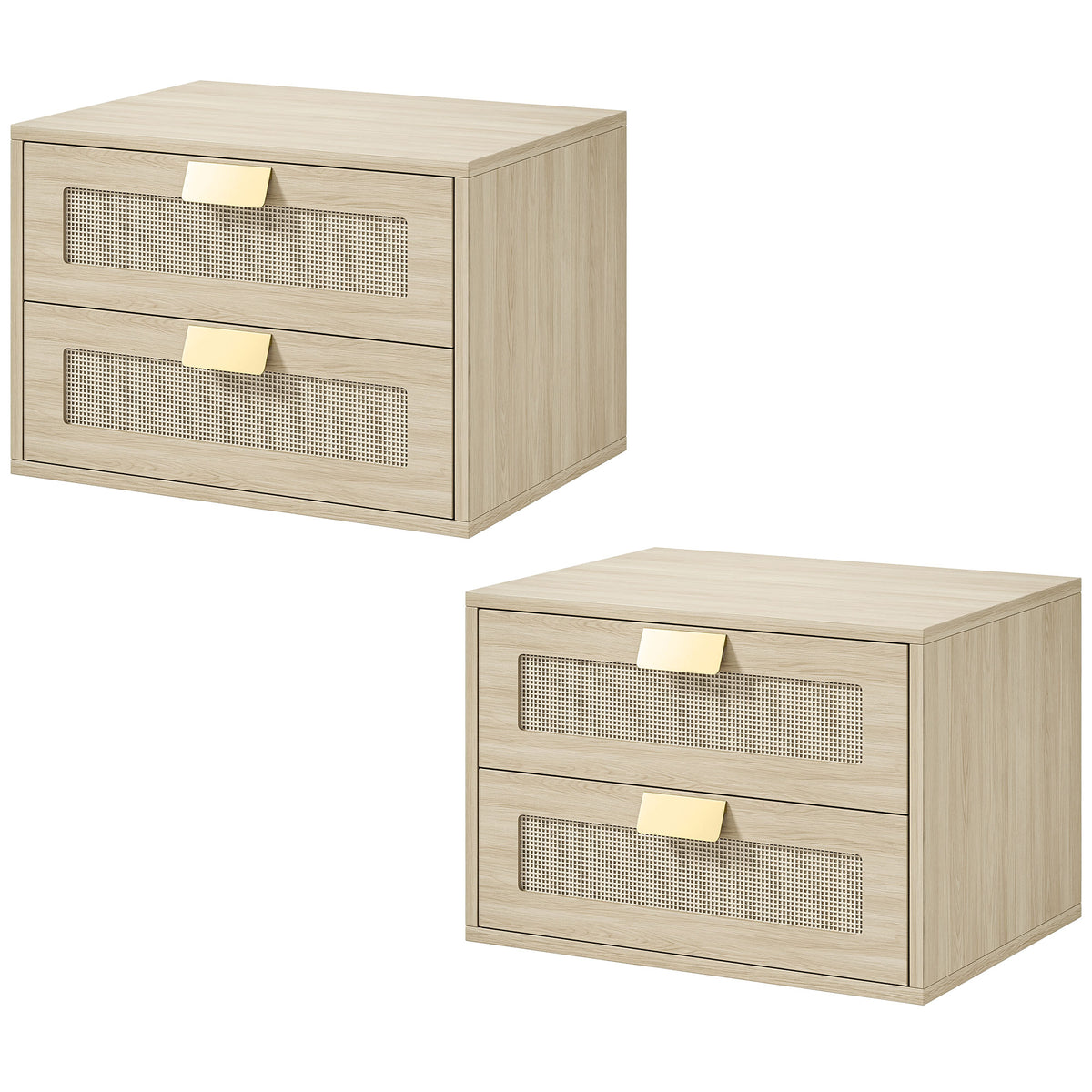 HOMCOM Modern Floating Nightstands Set Of 2,  2 Drawers Bedside Tables, Oak