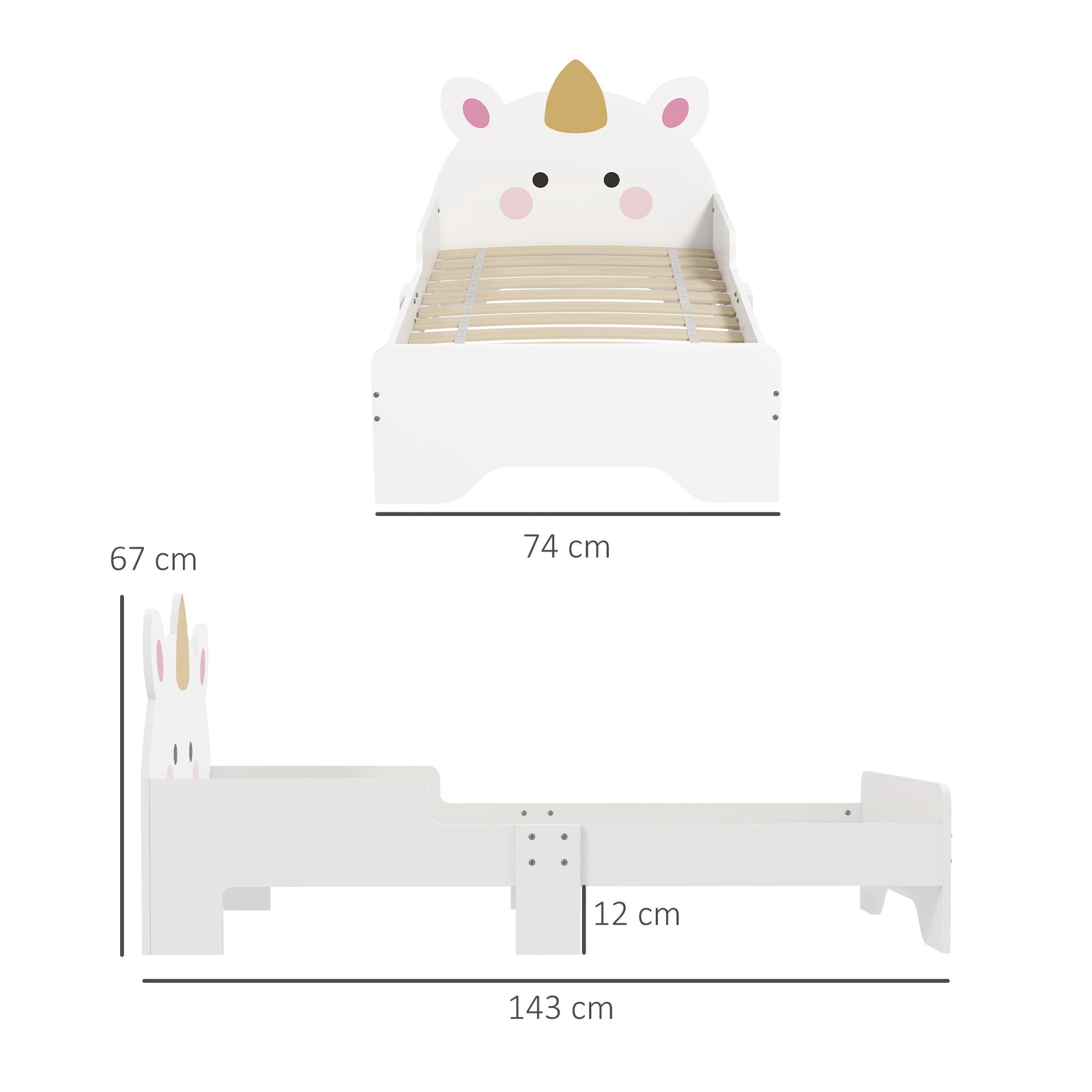 Unicorn-designed Toddler Bed Frame, For Ages 3-6 Years, 143 X 74 X 67cm - White | White