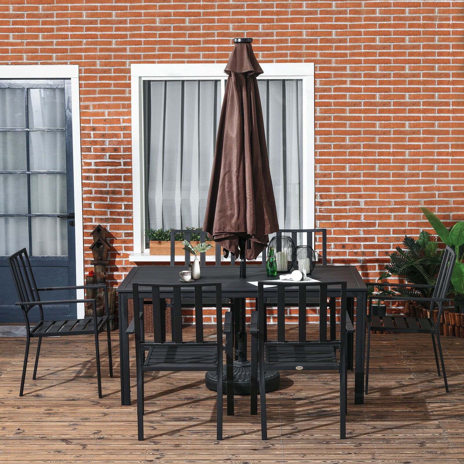 7 Pcs Garden Dining Set W/ Stackable Chairs