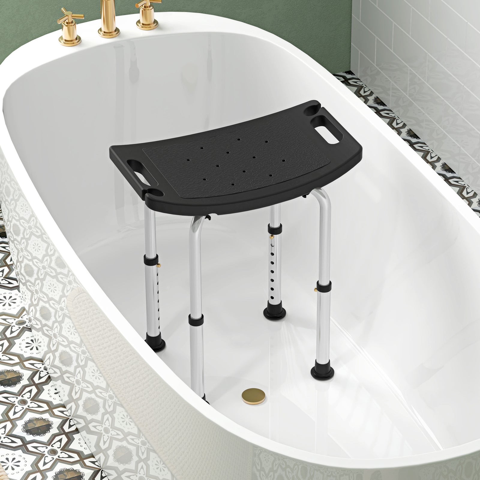 Aluminium Shower Stool With Adjustable Height Non-slip | One Size | Black