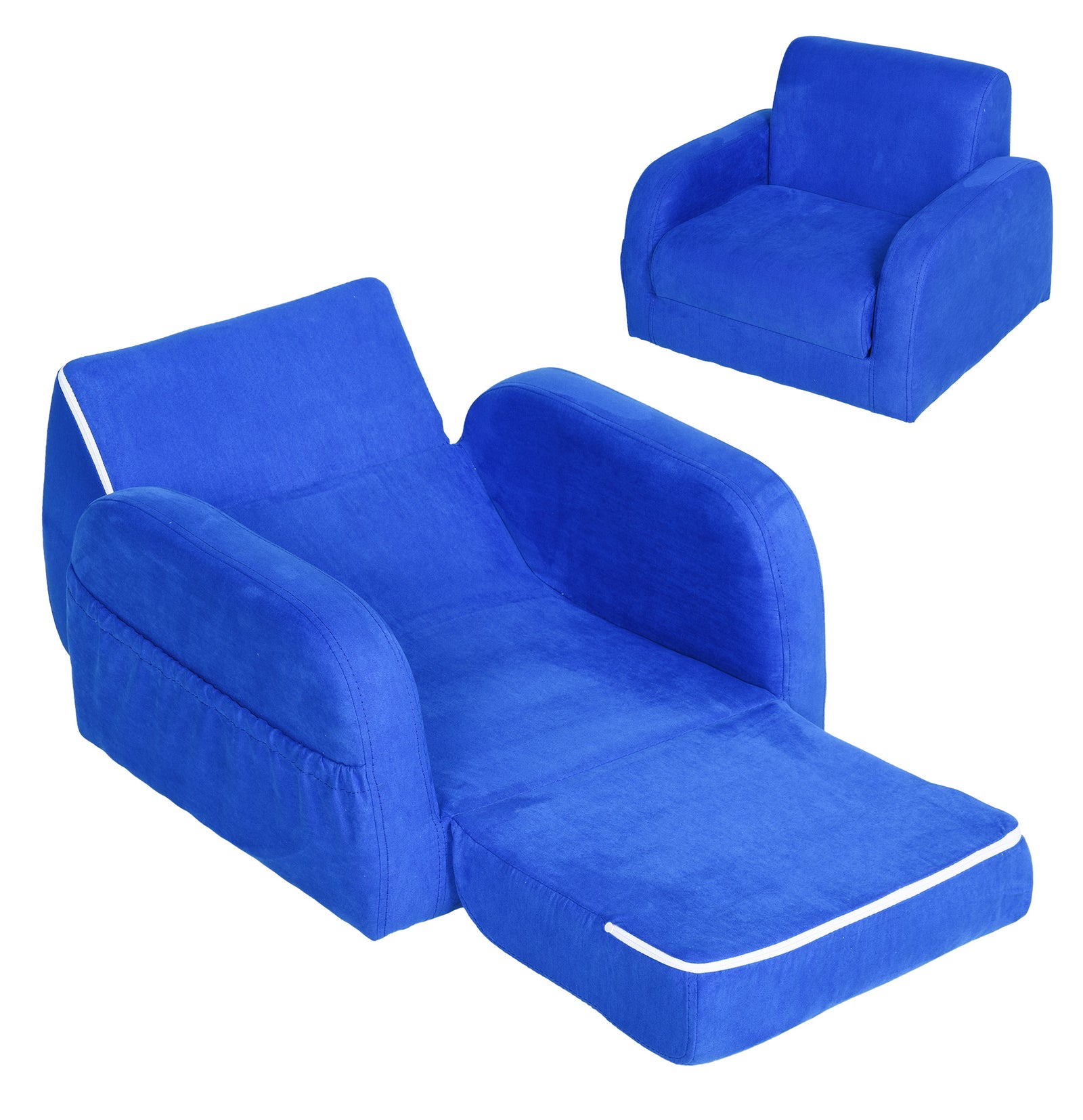 2 In 1 Kids Armchair Sofa Bed Fold Out Padded Wood Frame Bedroom | Blue