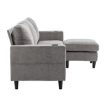 Chenille Upholstered L-shaped 3-seater Sectional Sofa With Ottoman | Grey