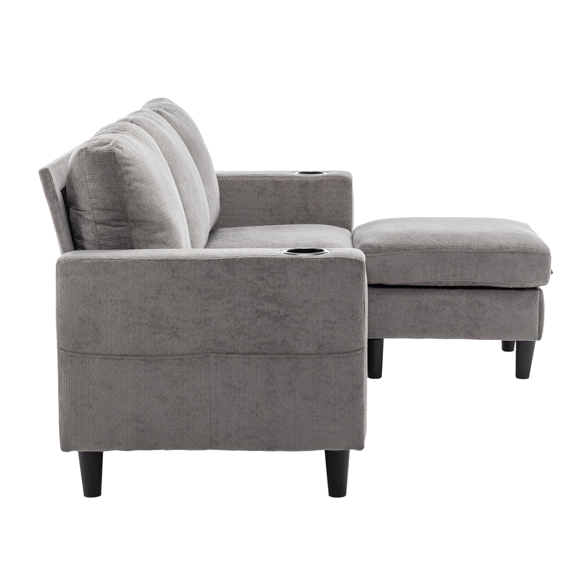 Chenille Upholstered L-shaped 3-seater Sectional Sofa With Ottoman | Grey