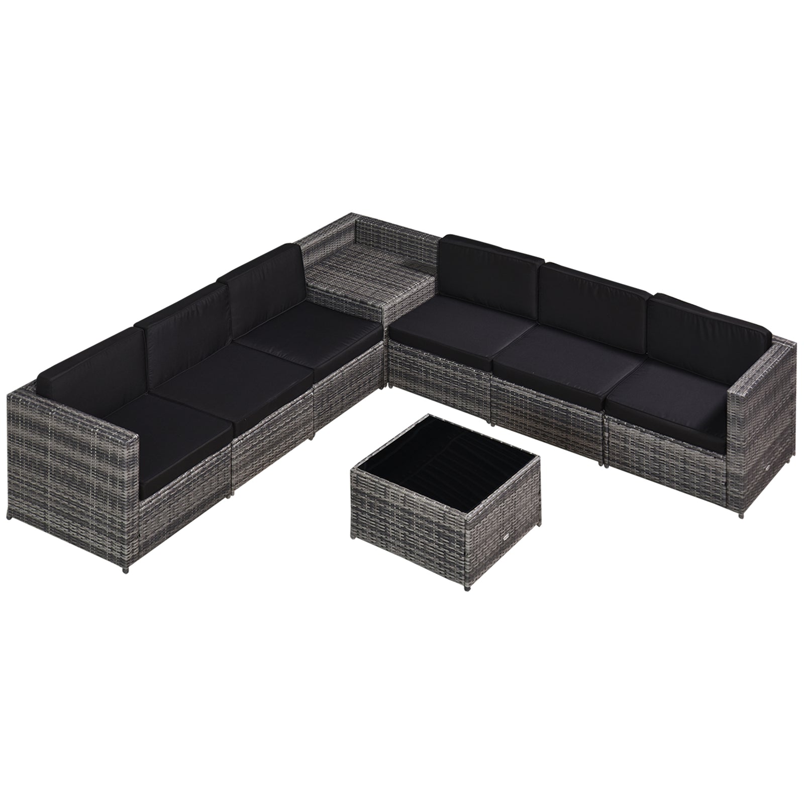 8pcs Patio Rattan Sofa Set Garden Furniture Side Table | Gray