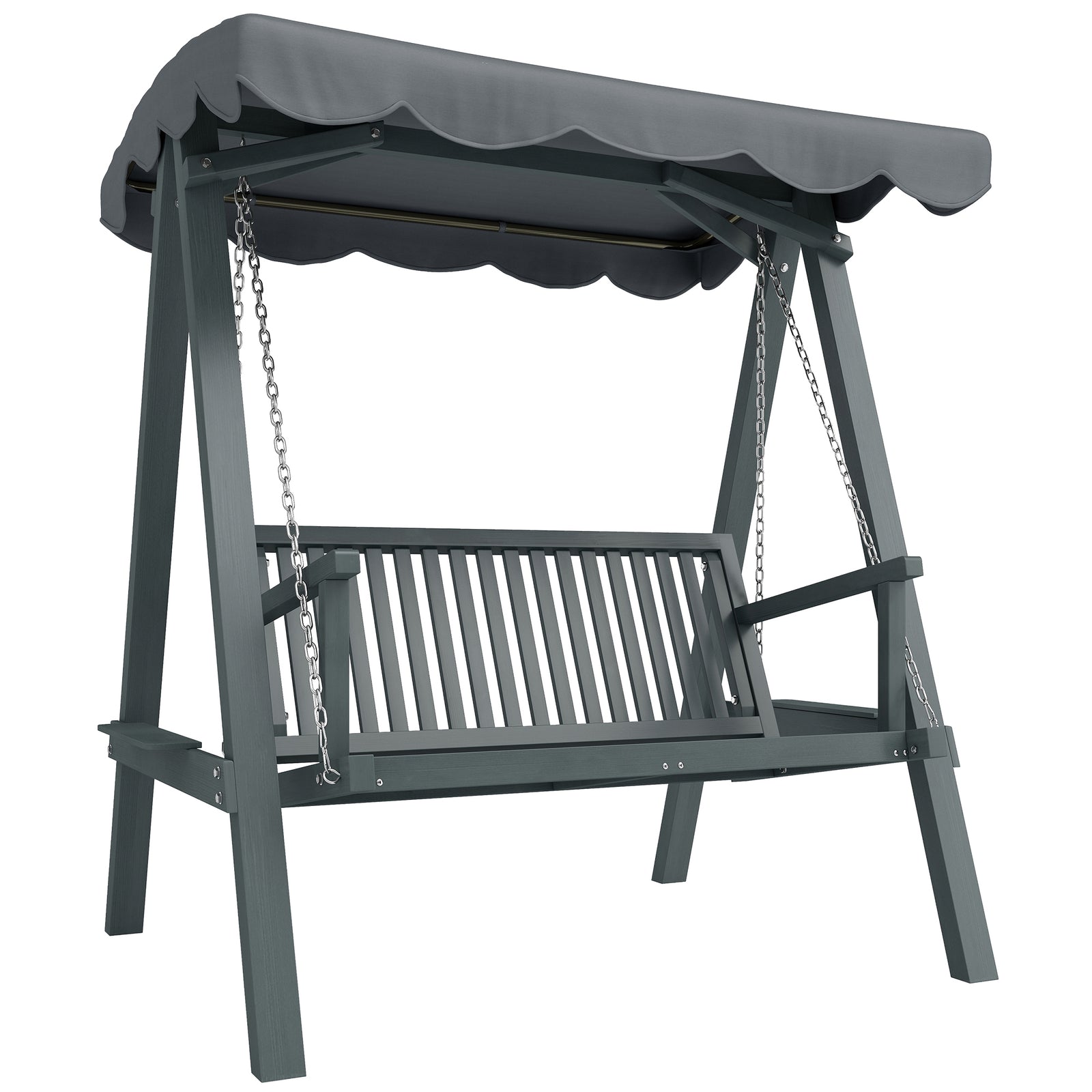 Outsunny 2 Seater Garden Swing Seat With Canopy, Outdoor Hammock Bench, Grey