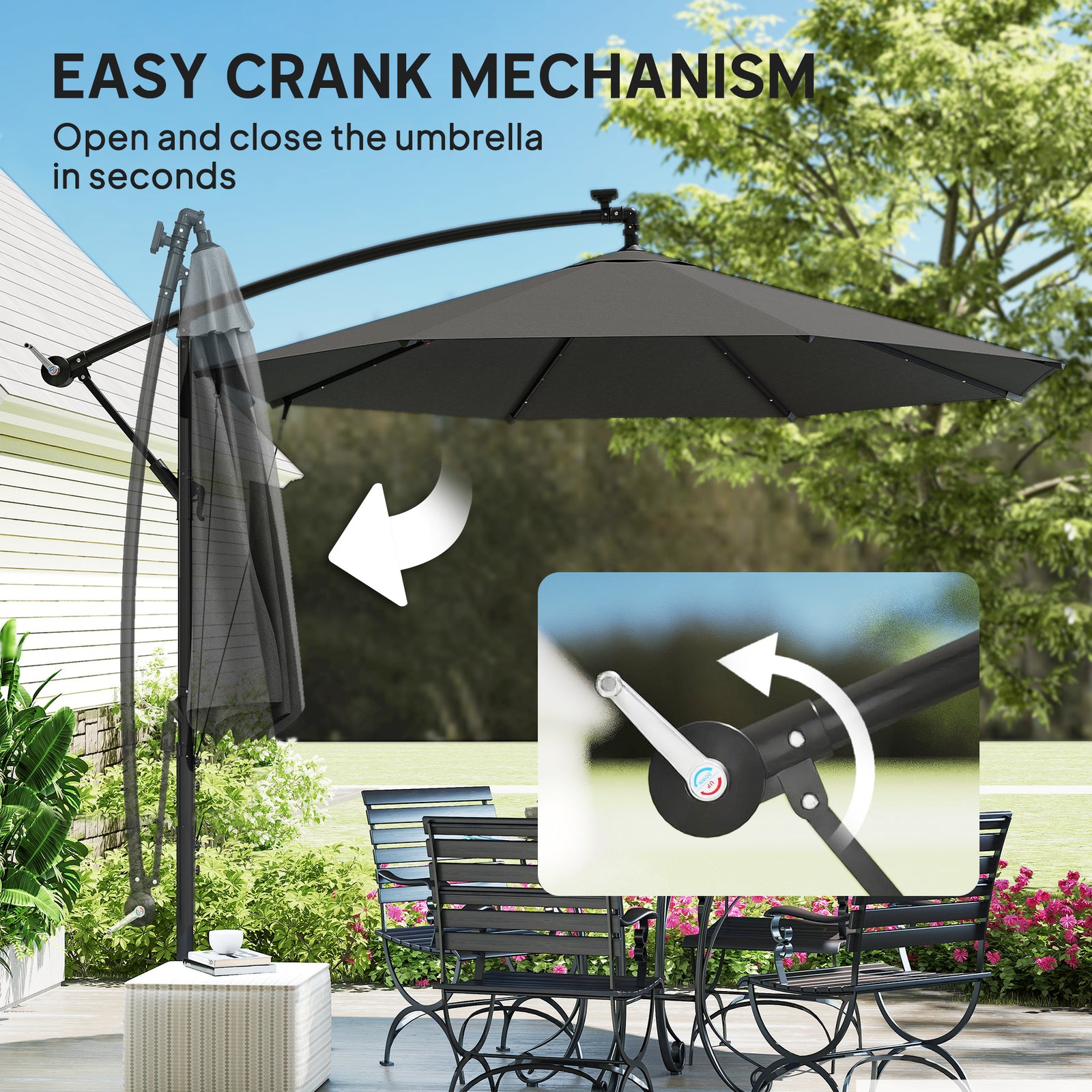 3 M Cantilever Parasol Solar Led Lights | Black