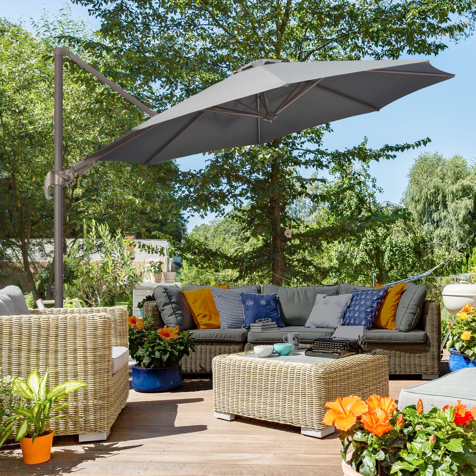 3m Garden Roma Parasol W/ Base | Dark Gray