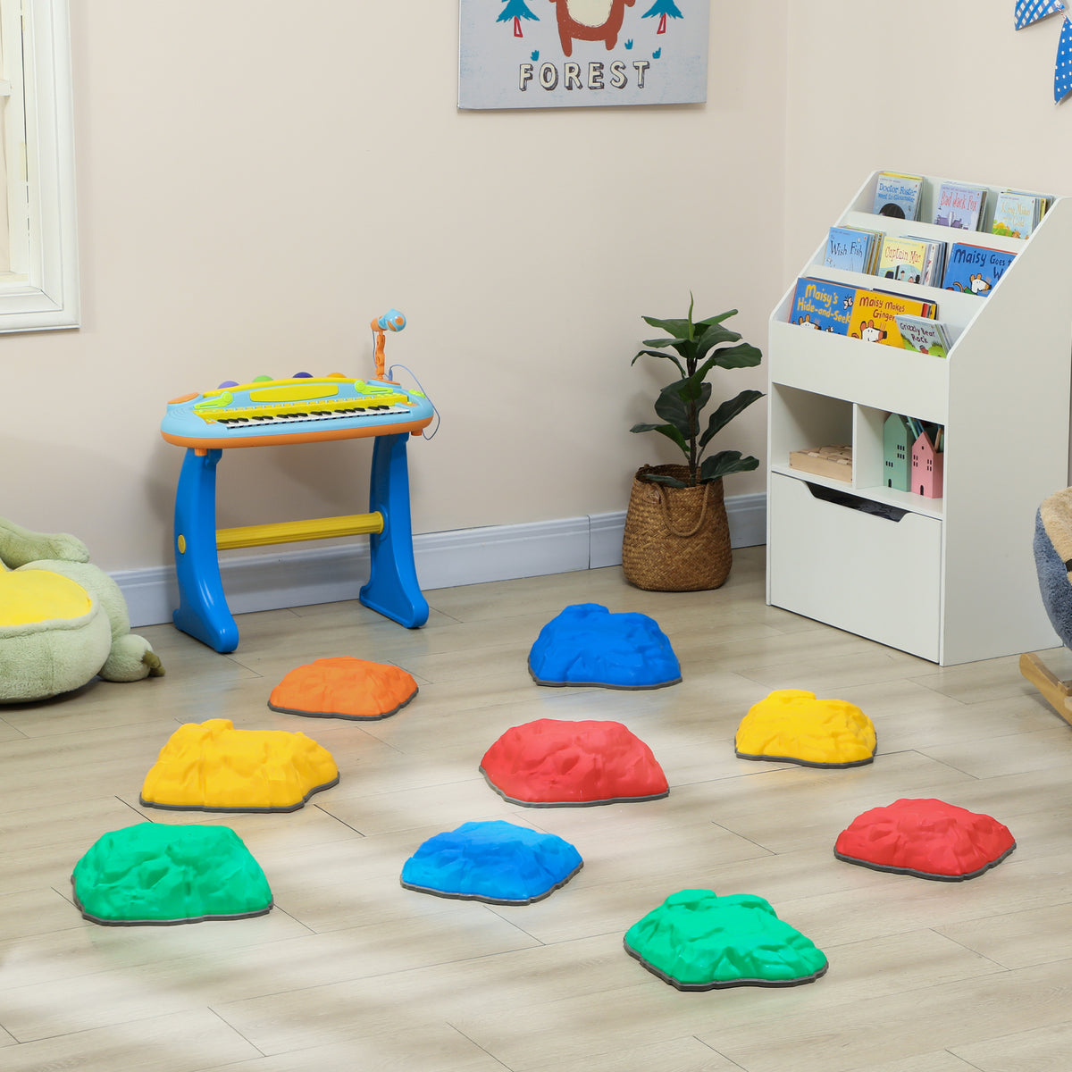 Balance Stepping Stones For Kids, River Stones With Non-slip Bottom | Set of 9 | Multi
