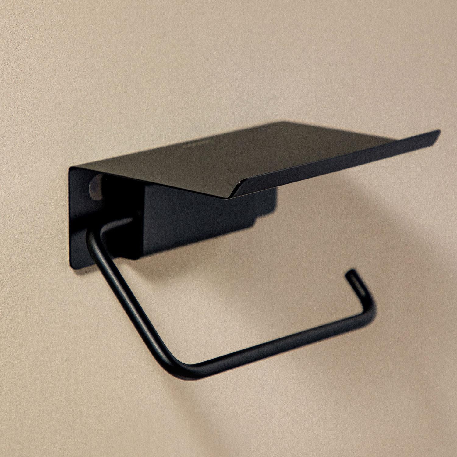 Toilet Roll Holder With Lid, Screw-in Or Self-adhesive, Matt Black, Next