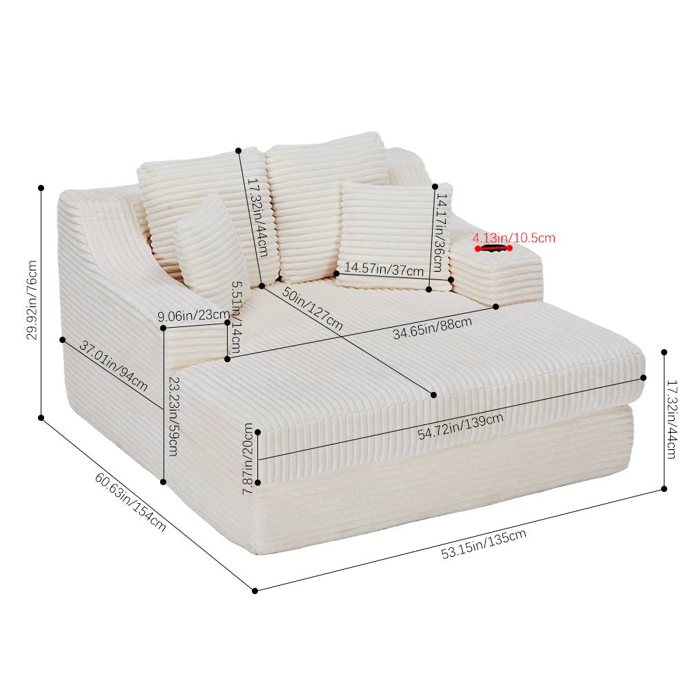 Corduroy Chaise Lounge Sofa Bed | Beige