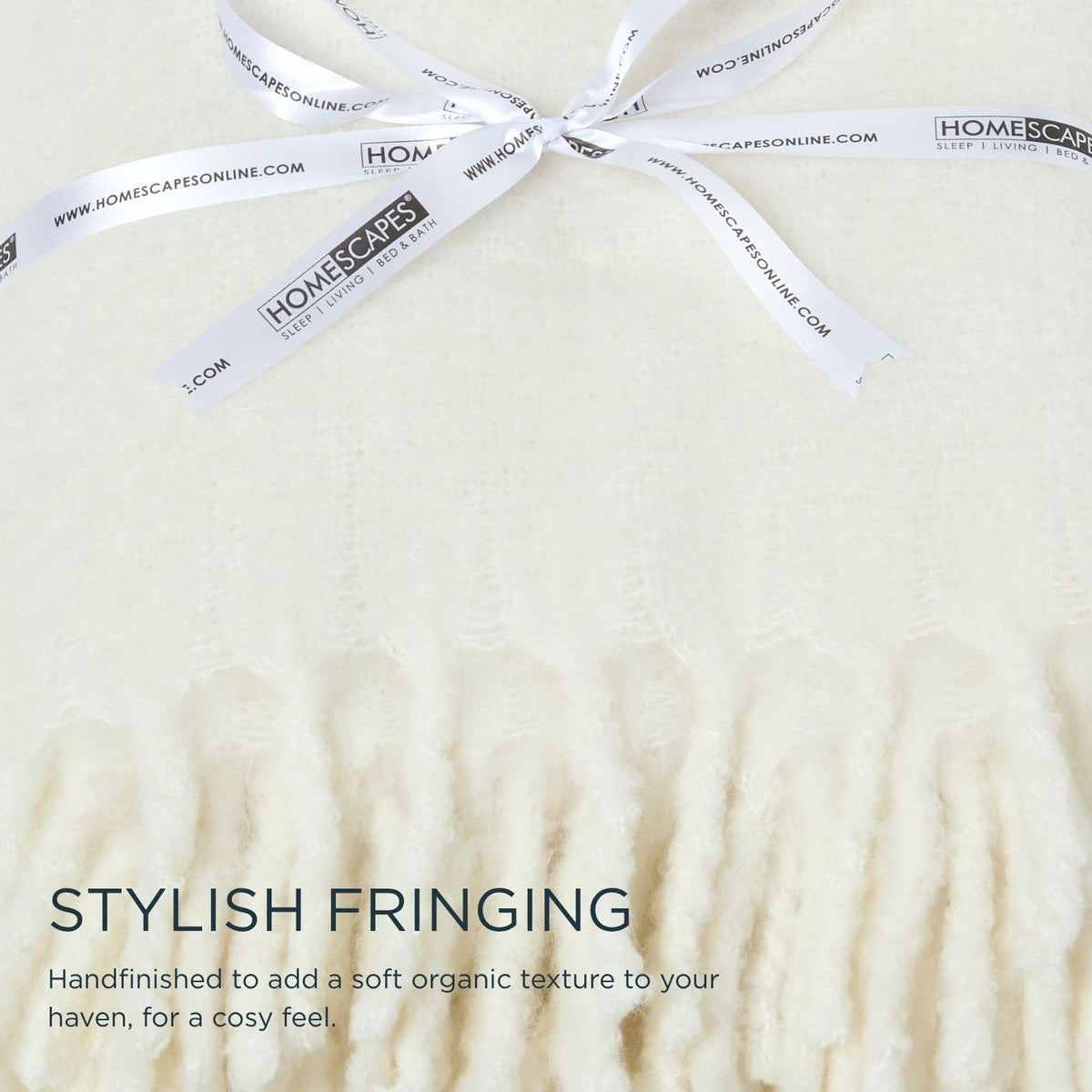 Pure Handmade Halo Wool Blend Bed & Sofa Throw Blanket | 130cm x 170cm | Ivory