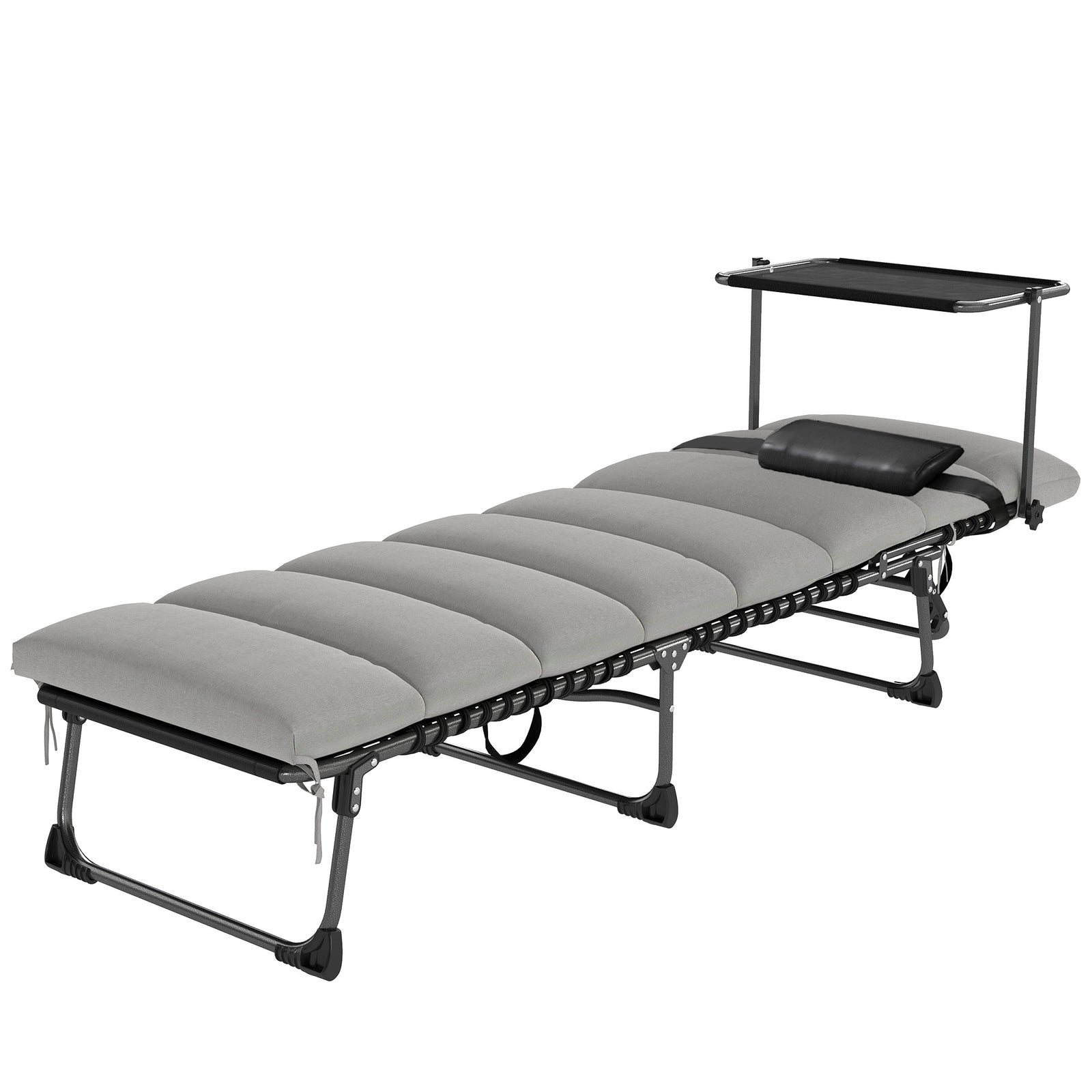 Folding Sun Lounger, Sun Bed With Canopy | Light Grey