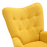 Mustard Yellow Tufted Button Linen Armchair With Wooden Legs