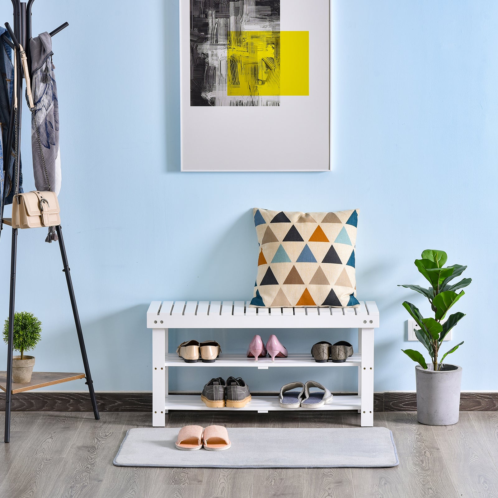 3-tier Open Shoe Rack Hidden Storage Wood Frame