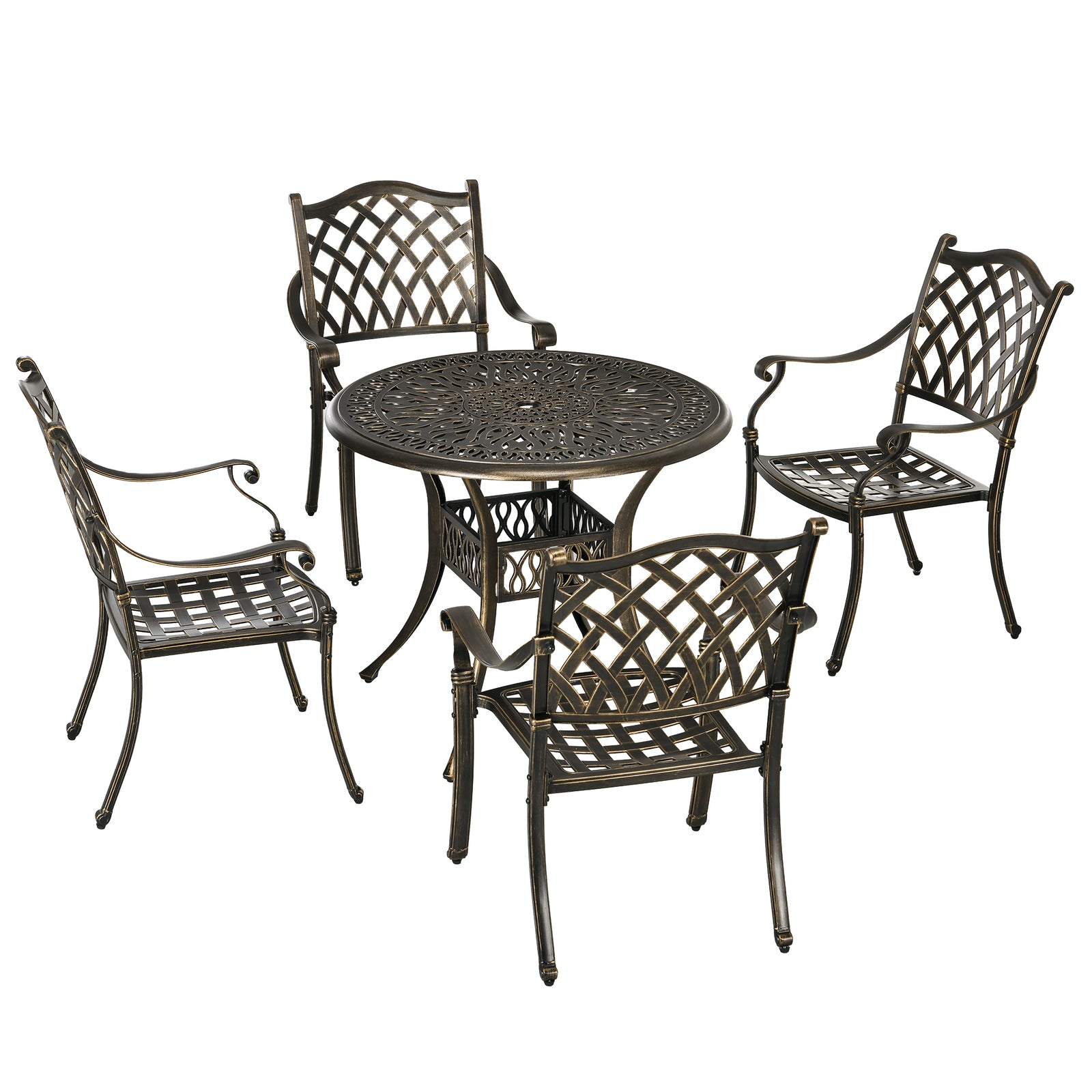 5pcs Garden Dining Set 4 Chairs Table W/ Hole