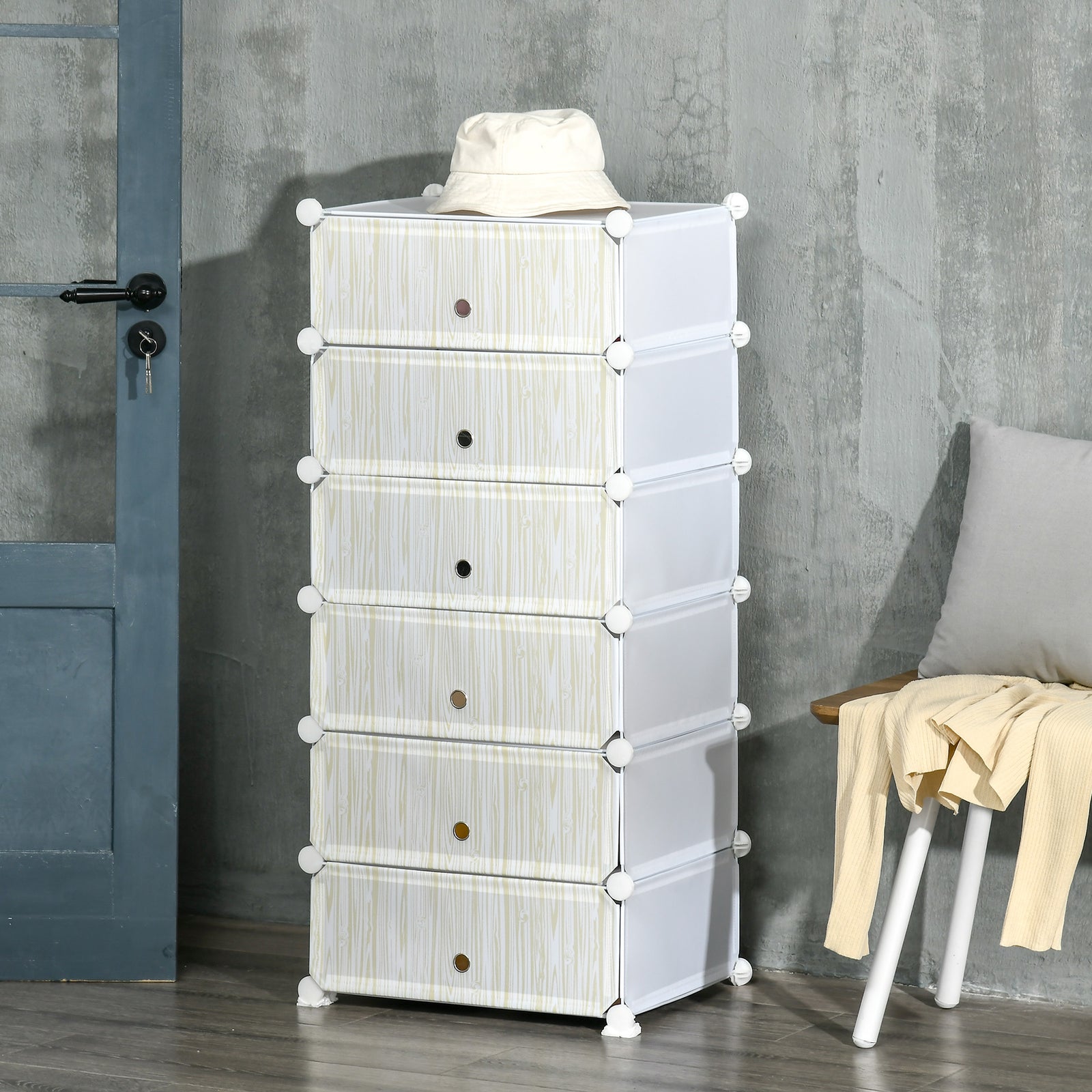 6 Tier Shoe Rack Plastic Storage Cabinet Modular Shoe Tower | One Size | White
