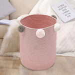 Cotton Rope Basket Woven Laundry Blanket Toy Basket Organizer | Pink