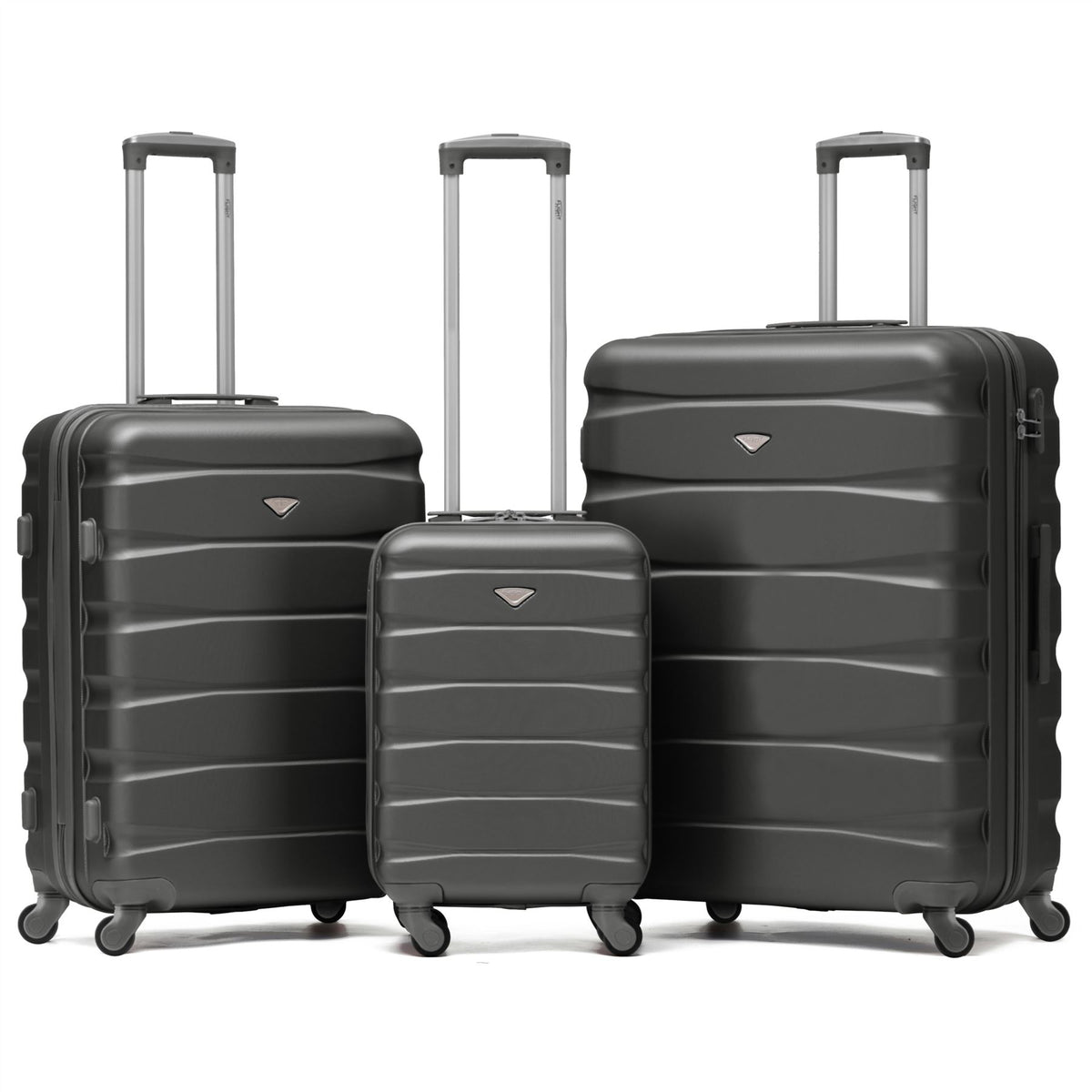 Set Of 3 Hard Shell Suitcase Cabin & Check In Cases With Tsa Lock - Overhead Cabin With Medium & Large Check-in Bag | Set of 3 | Charcoal