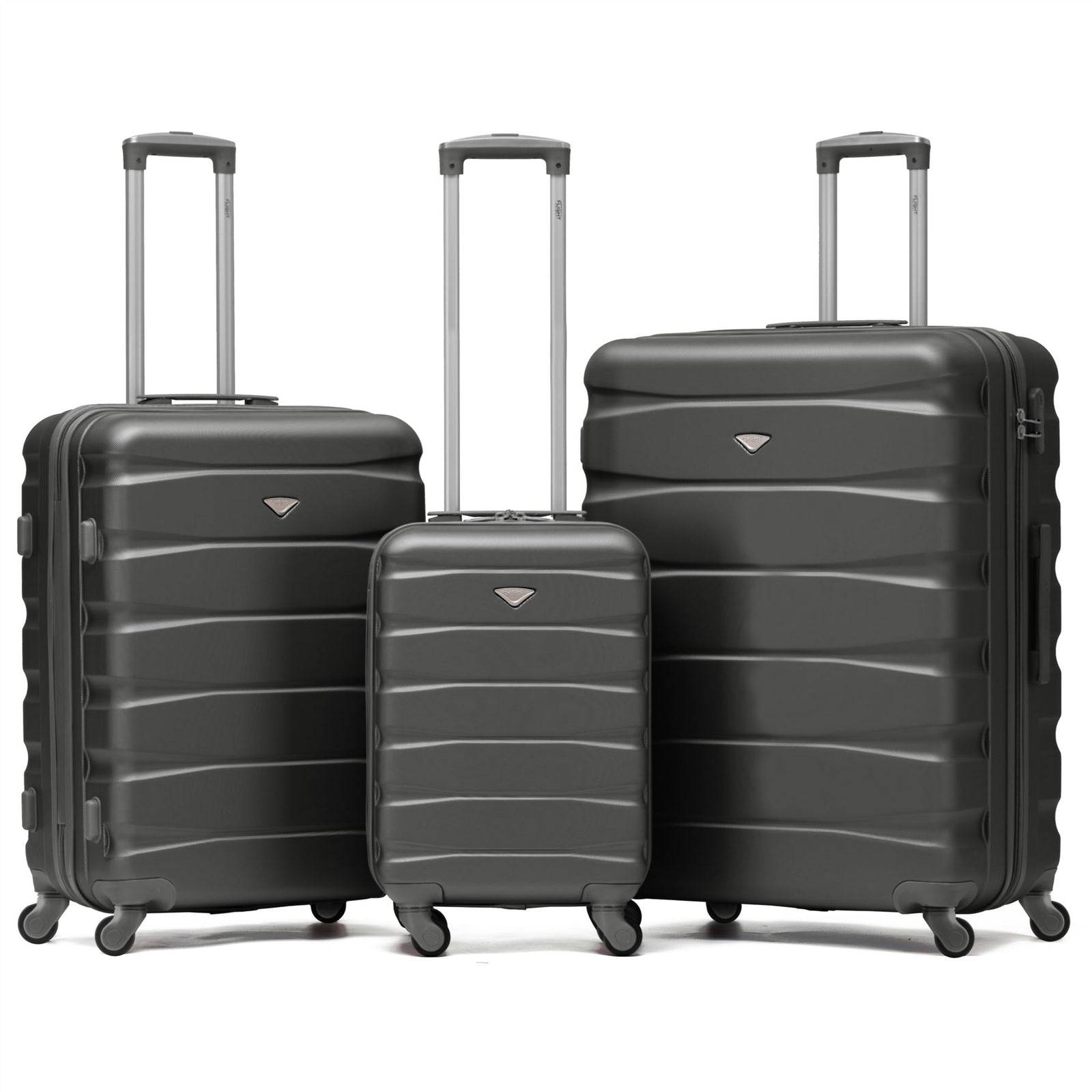 Set Of 3 Hard Shell Suitcase Cabin & Check In Cases With Tsa Lock - Overhead Cabin With Medium & Large Check-in Bag | Set-of-3 | Charcoal