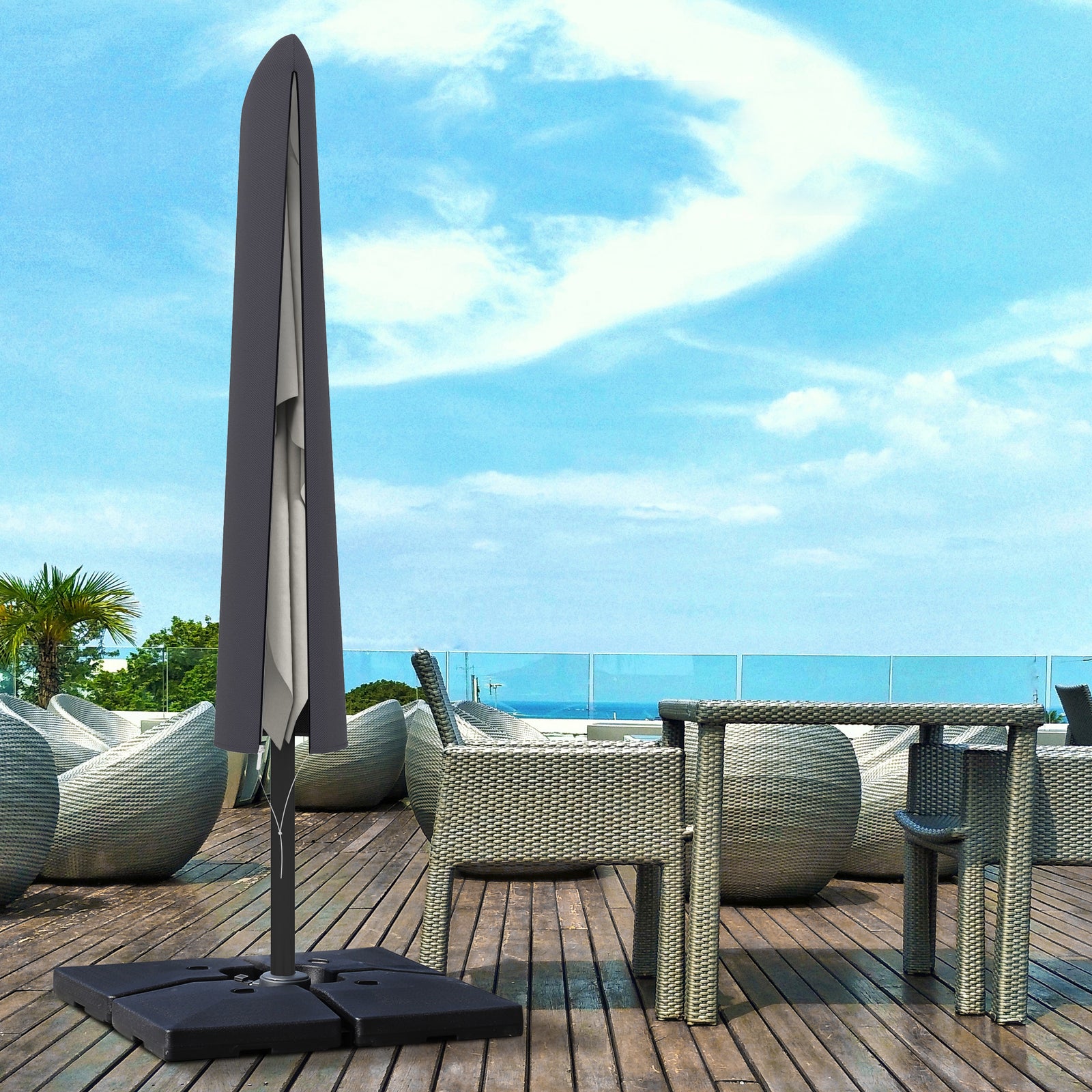 Garden Parasol Cover For 2-4m Outdoor Umbrella Uv Protector | Dark Gray