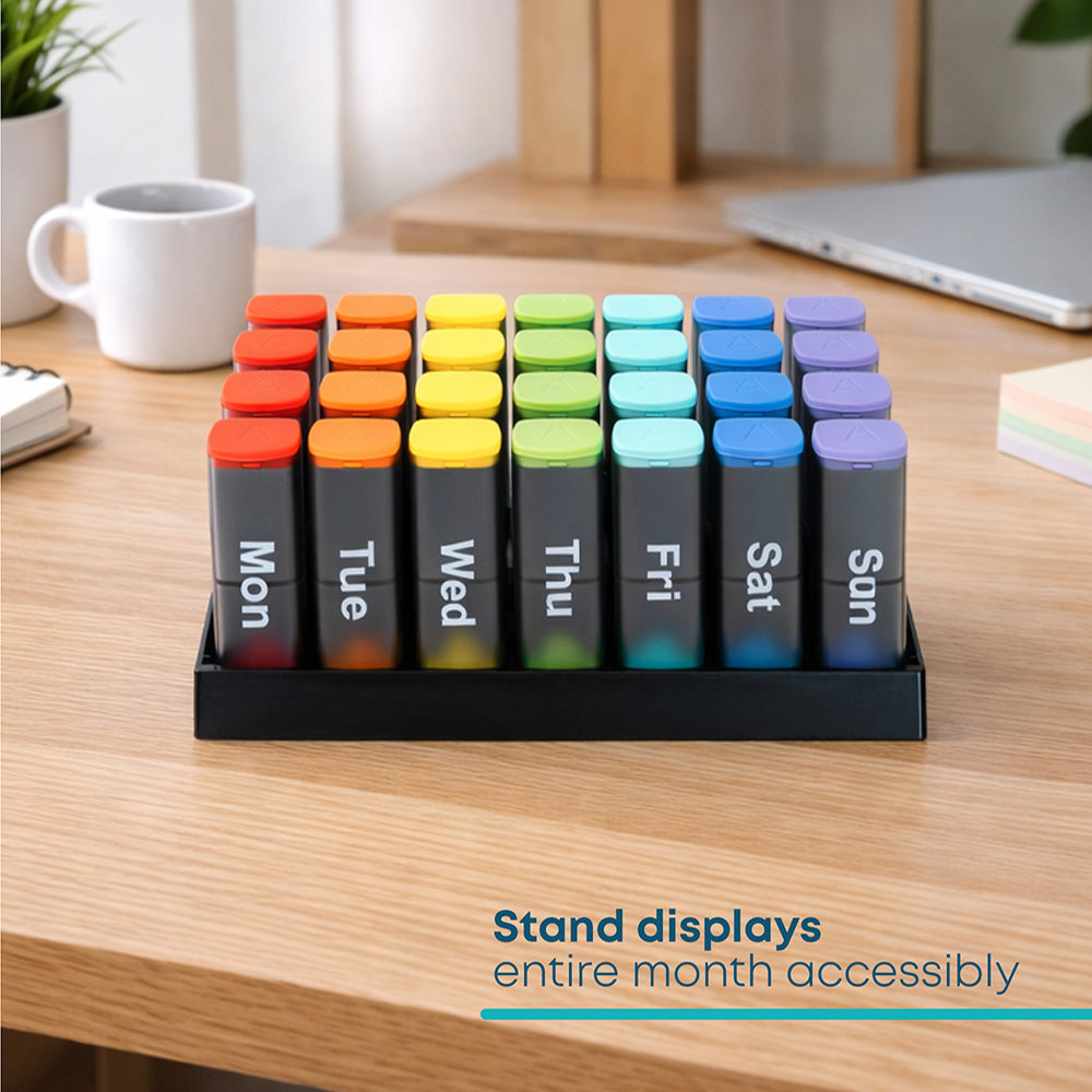 Fineway Monthly Pill Organiser Morning/evening With Stand - 28 Day Colour-coded