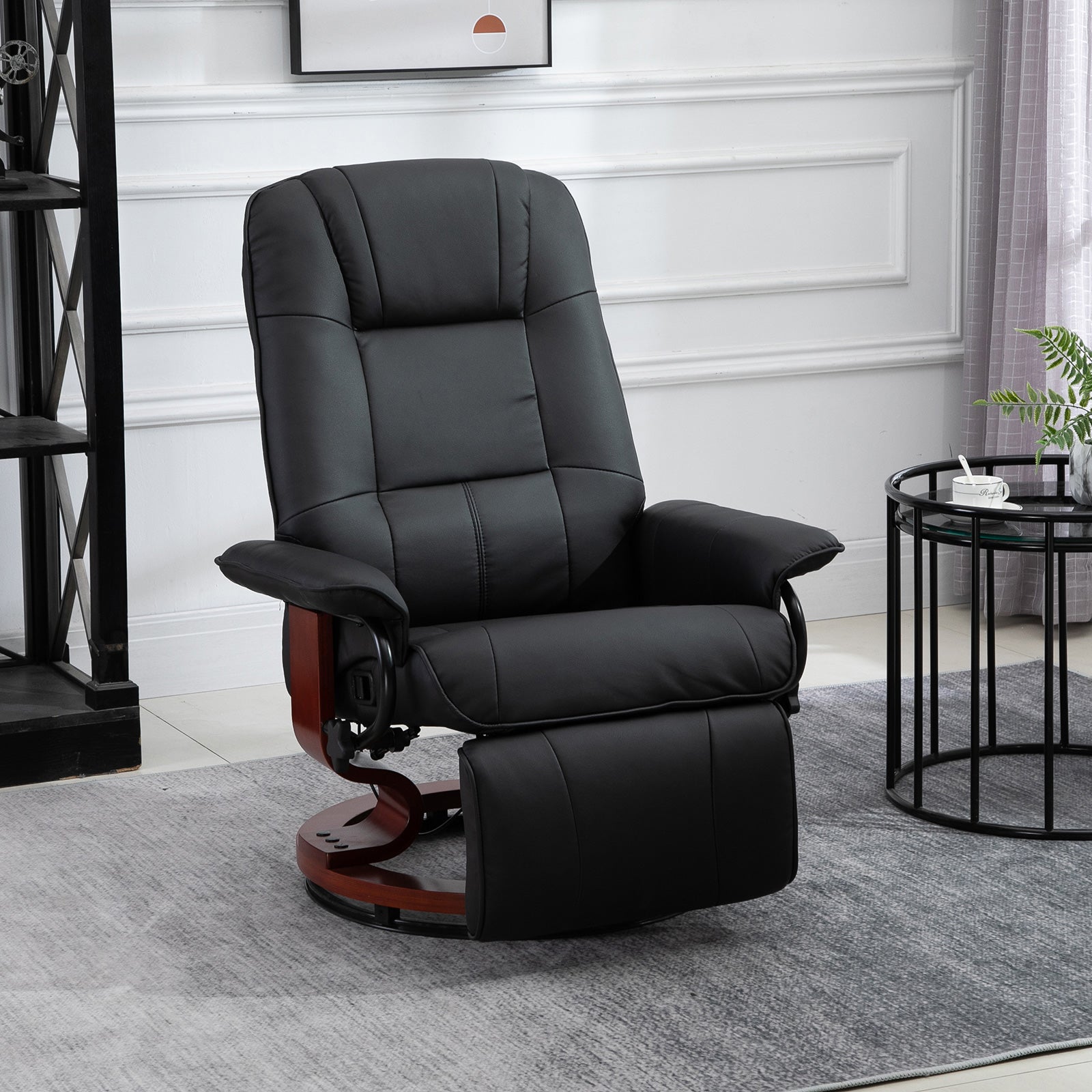 Ergonomic Office Recliner Chair Pu Leather Armchair Lounger | One Size | Black