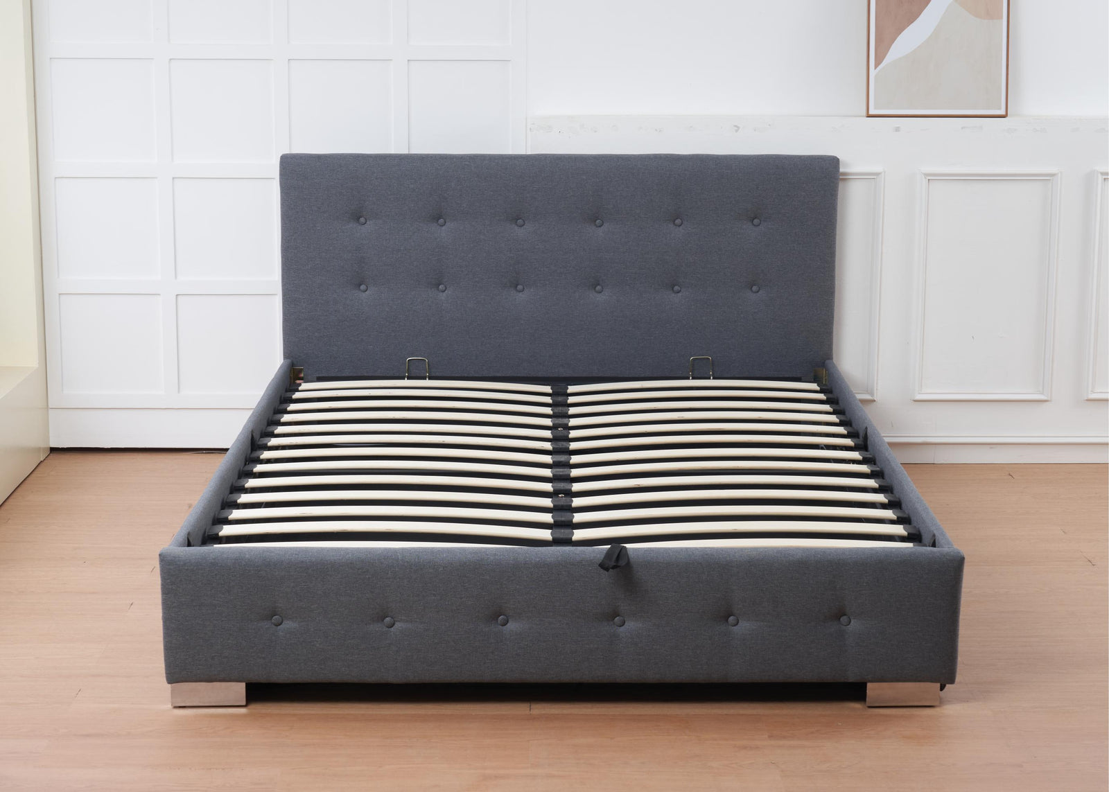 The Oslo Grey Linen Tufted Ottoman Bed Frame | King | Grey