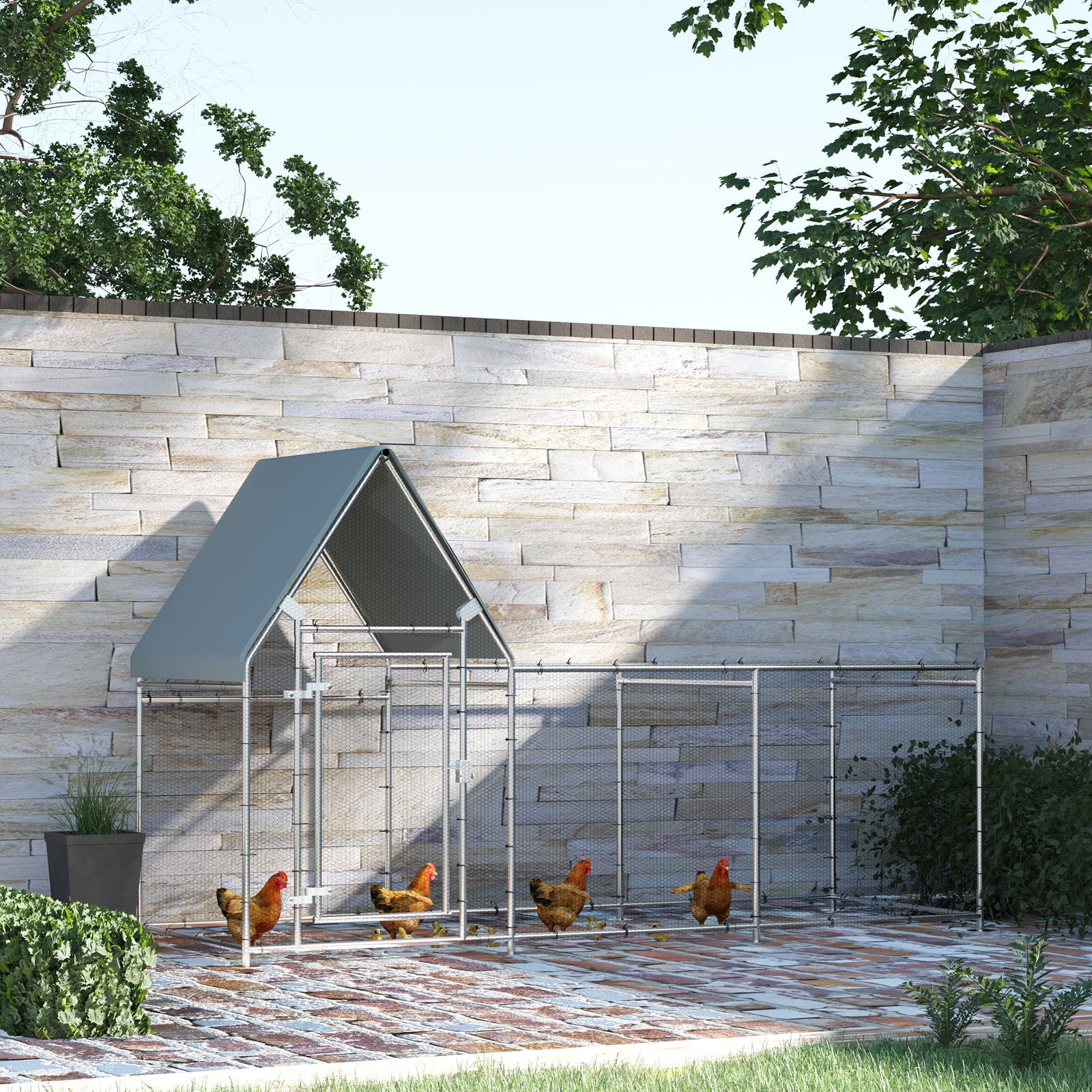 Pawhut Walk In Chicken Run Large Outdoor Chicken Cage Coop W/ Cover 3 X 1 X 1.7m