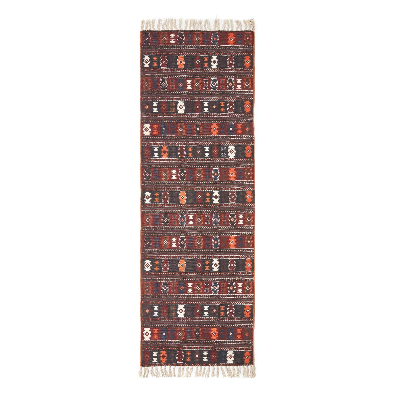 Terracotta, Black And Brown Cotton Kilim Rug | 200cm | Terracotta