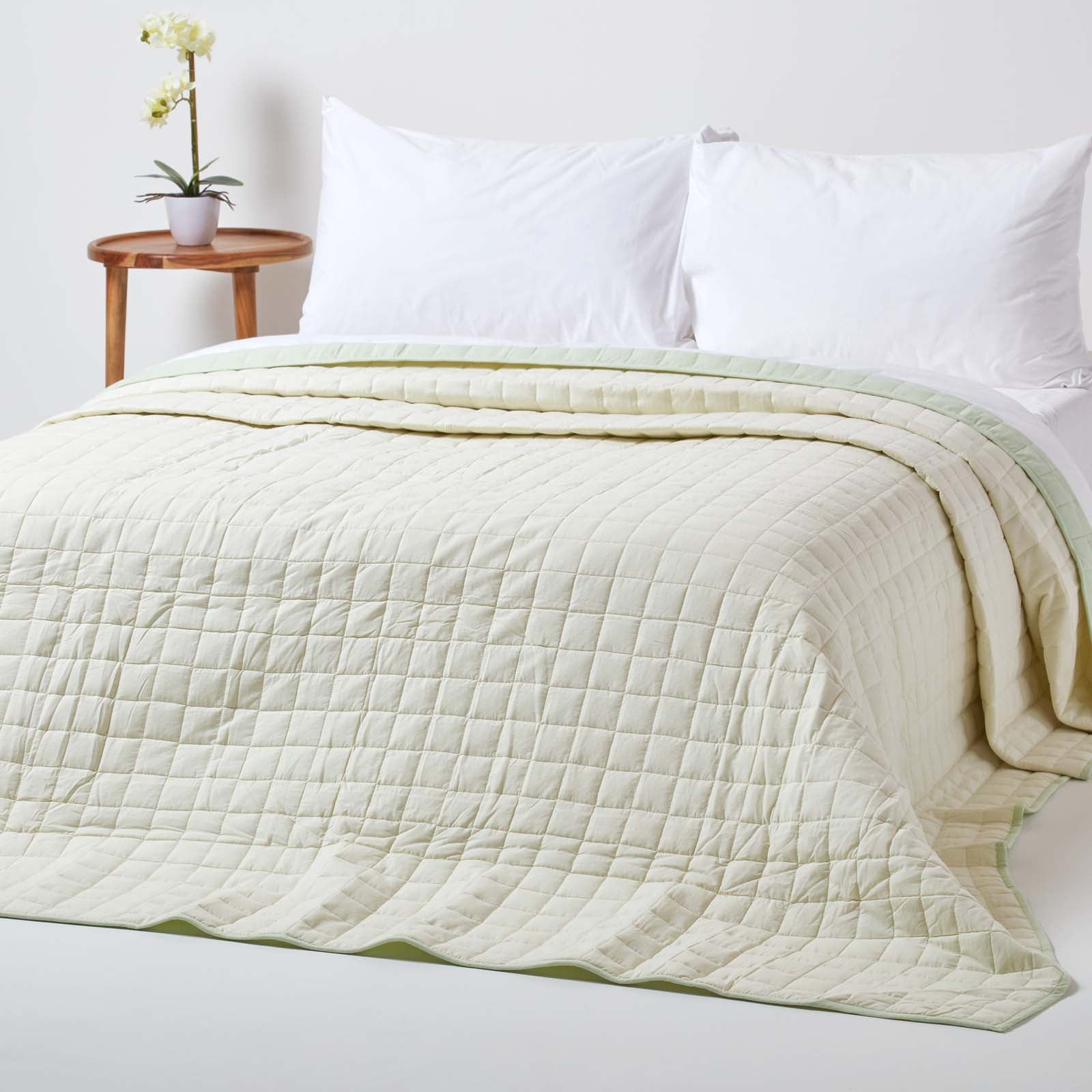 Cotton Quilted Reversible Bedspread | 230cm x 250cm | Sage Green